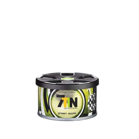7TIN auto miris Green Apple u okrugloj limenci, s crnim poklopcem i zeleno-bijelom etiketom jabuke.