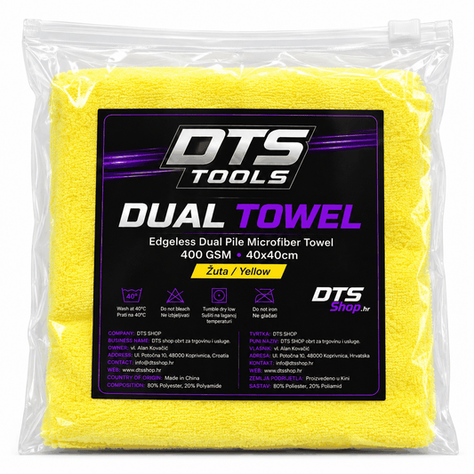 DTS TOOLS Dual Towel žuta krpa od mikrovlakana s dvostrukom duljinom vlakana, pakirana u prozirnu vrećicu