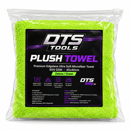 DTS TOOLS Plush Towel, jarkozelena plišana krpa od mikrovlakana u prozirnoj vrećici, bez rubova