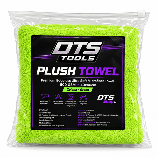 DTS TOOLS Plush Towel, jarkozelena plišana krpa od mikrovlakana u prozirnoj vrećici, bez rubova