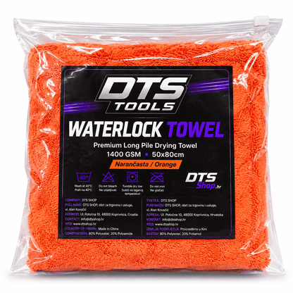 DTS TOOLS WaterLock Towel, jarkonarančasti ručnik za sušenje od gustih mikrovlakana, pakiran u prozirnu vrećicu