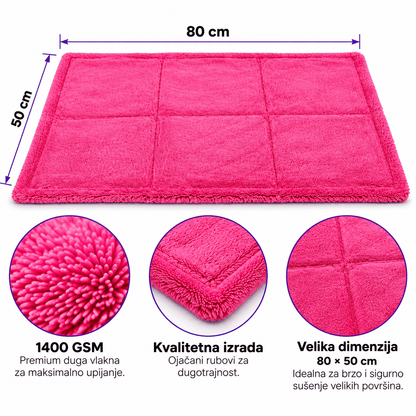DTS TOOLS WaterLock Towel, ručnik za sušenje od ružičastih mikrovlakana s gustim vlaknima, dimenzija 50 × 80 cm i 1400 GSM