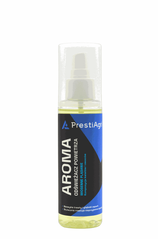 Miris PrestiAgri Flower je osvježivač prostora u prozirnoj bočici s raspršivačem i plavo-crnom etiketom.